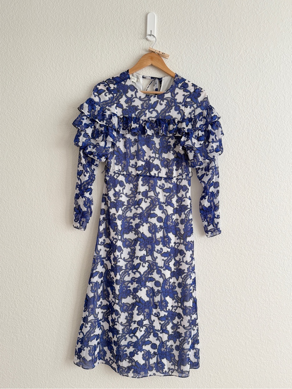 NEW Ted Baker Navy Blue Ruffle Midi Dress size 0 - Picture 2 of 13